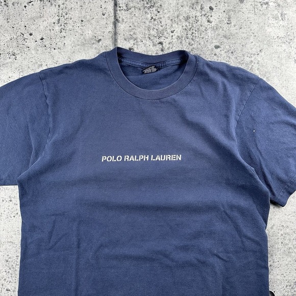 Vintage Navy Polo Ralph Lauren Center Spell Out Shirt Size M - Picture 2 of 6
